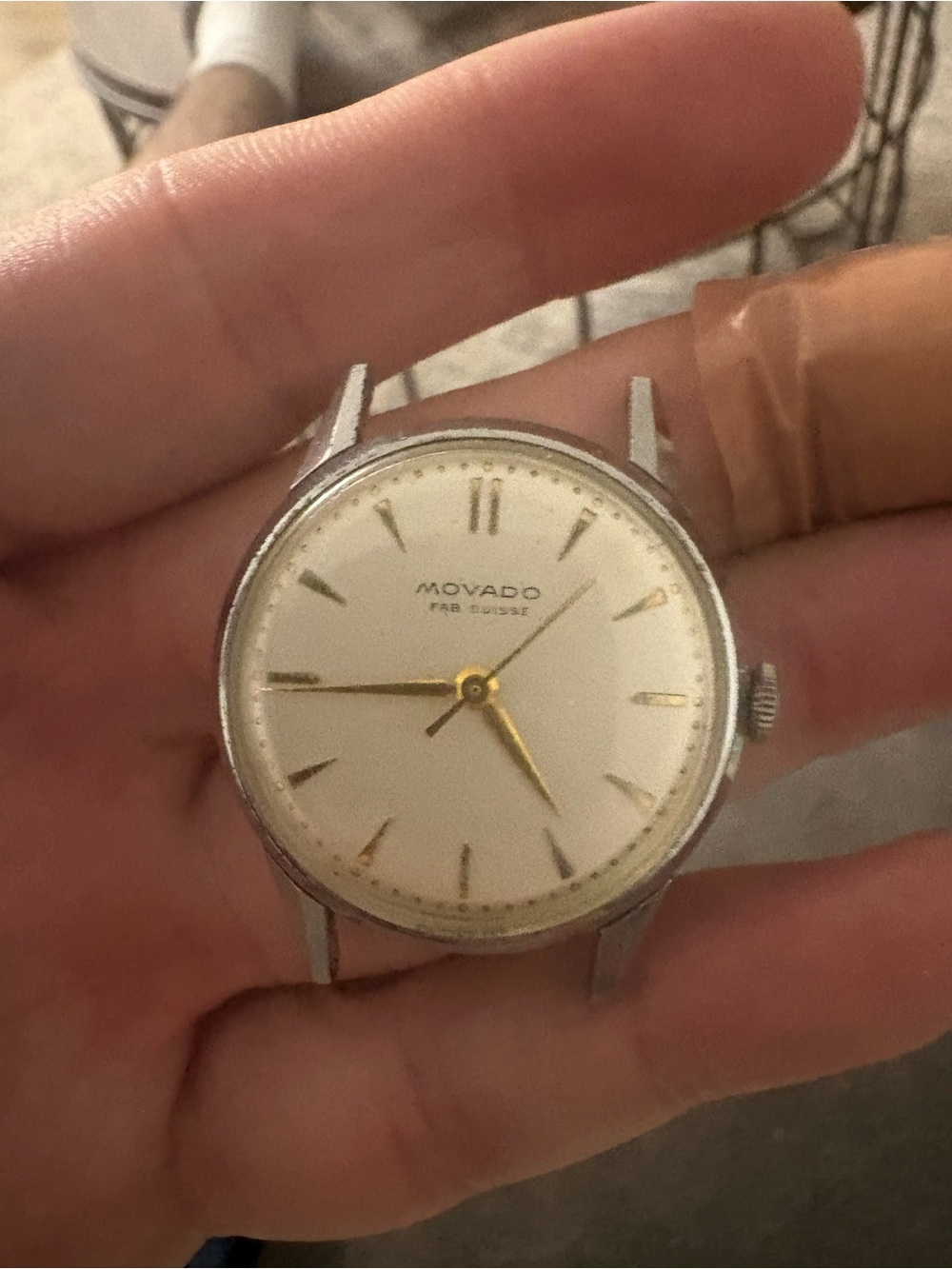 1950 Movado Fab Suisse 34mm Silver Case Cream Dial Dress Watch with Gold Hands